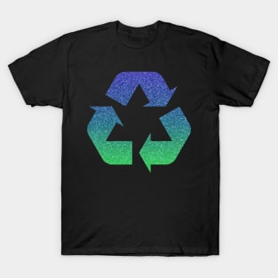 Green Blue Ombre Faux Glitter Recycle Symbol T-Shirt